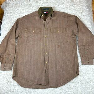 Vintage Tommy Hilfiger Corduroy Collar Button Front Big Flag 90s Fashion Medium